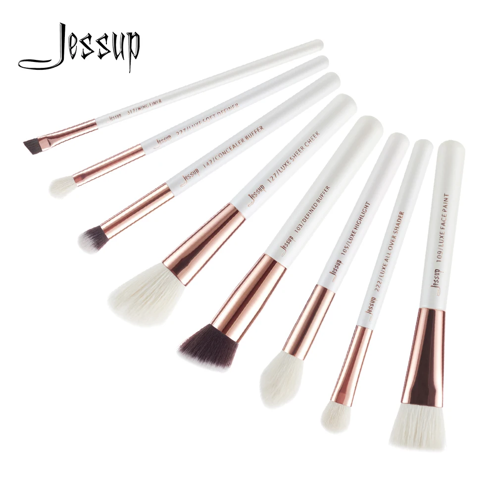 Jessup Brushes 8pcs Pearl White/Rose Gold Pro Makeup Brushes Set Makeup