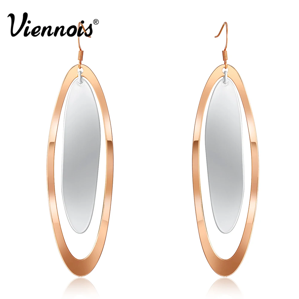 

Viennois Trendy Rose Gold/Silver Plated Long Dangle Earrings For women Metallic Mixed Color Drop Earrings Female Hot Jewelry