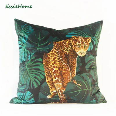 ESSIE домашний тропический животный узор Леопард джунгли цифровая печать Бархатный Чехол для подушки для гостиной - Цвет: leopard A
