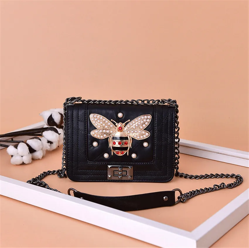 

Korean Version Chain Bag Pearl Shoulder Bag Messenger Bag With Bees