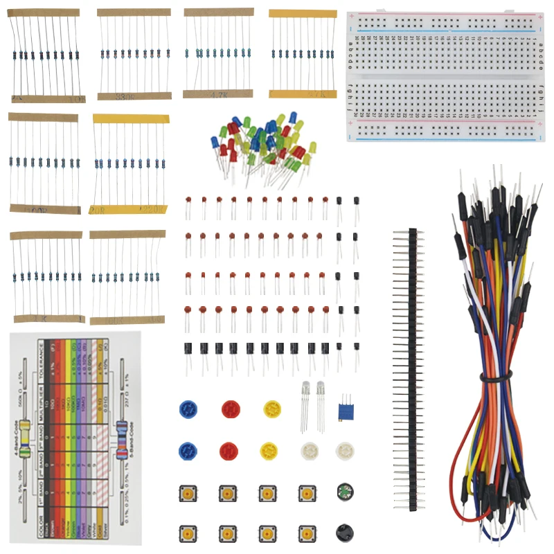 1 комплект резистор LED-конденсатор Перемычка провода макет стартовый комплект для UNO R3 Raspberry Pi+ розничная коробка Совместимость для Arduino