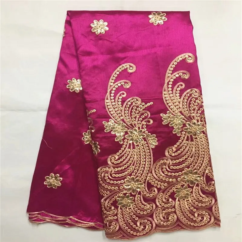

New african george lace fabric in fushia pink lace fabric with sequins high quality french george fabric for party dress ZGL1-1