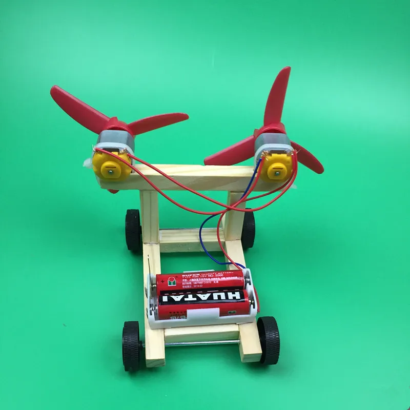  Happyxuan DIY Wind Power Electric Car Kit for Kids Wood Educational Science Physics Experiments Cir - 32787551887