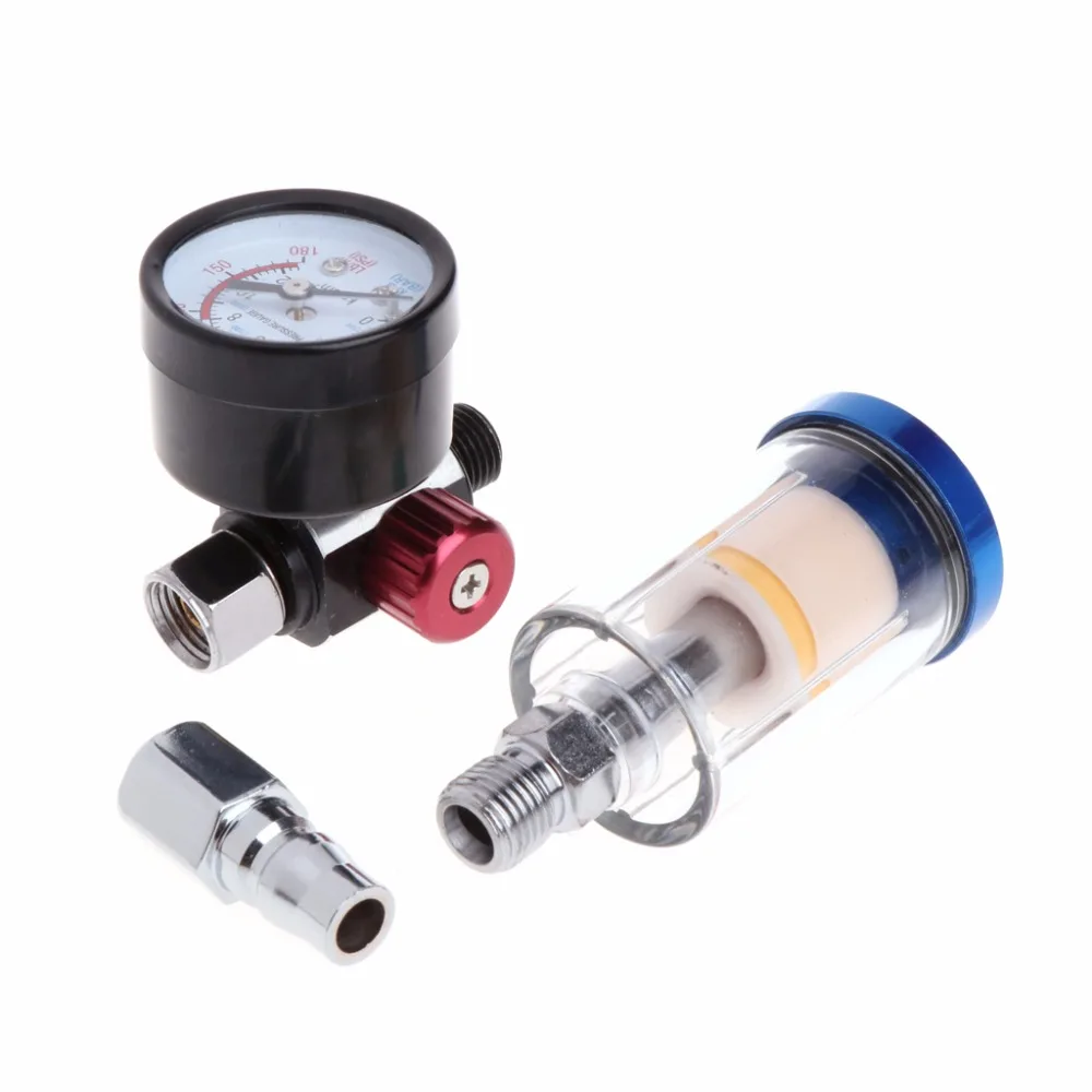 

Scratch Air Pressure Regulator Gauge Spray Gun & In-line Water Trap Filter Tool