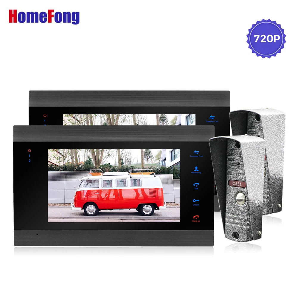 

Homefong 7 Inch Video Door Phone with Recording Video Doorbell Ring Camera Black Touch Button 720P AHD Day Night Motion Record