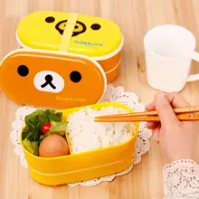 2 слоя мультфильм Rilakkuma Ланчбокс Bento ланч контейнер пищевой контейнер японский стиль пластиковая коробка для хранения обеда