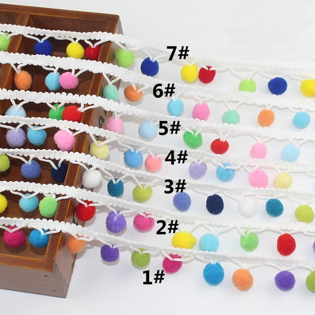 Кружева 2,5 м Радуга Pom Кружева кисточкой помпонами шарики бахрома ленты одежда ткань шнур DIY Craft Швейные принадлежности 5 ярдов