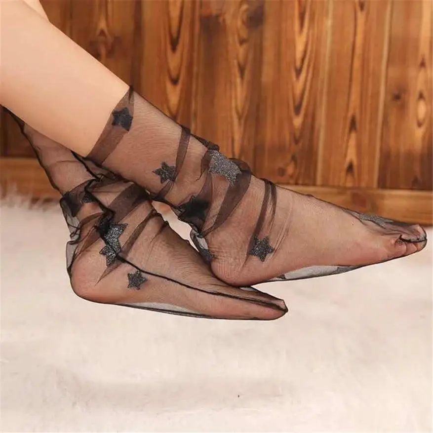 Новое поступление, женские модные блестящие Мягкие сетчатые носки со звездами, прозрачные эластичные прозрачные короткие носки, потрясающие дышащие женские носки, Meias