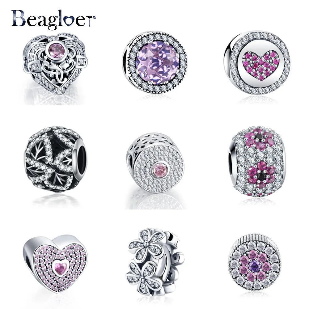 

Beagloer Heart Round 925 Silver Vintage Sparkly Charms Bead Fit Original Pandora Bead Bracelet& Bangles Jewelry DIY Accessories