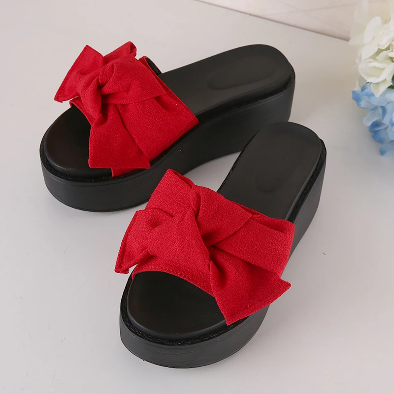 

2019 New Summer Shoes Women Slippers Beach Slides Summer Slip- Resistant Platform Bowtie Slippers Women Shoes Size 35-41