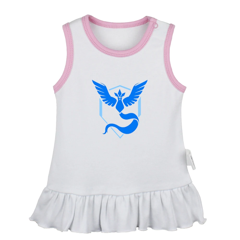 

Pokemon Go Game Fans Moltres Team Red Blue Yellow Team Newborn Baby Girls Dresses Toddler Sleeveless Dress Infant Cotton Clothes
