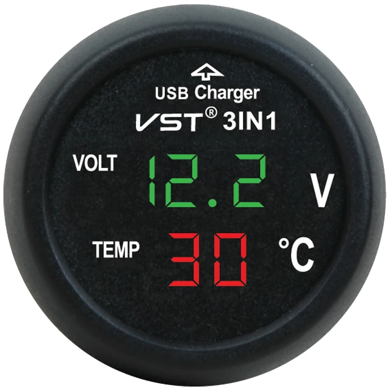 3 в 1 Автомобильное зарядное устройство USB цифровой ЖК-дисплей тестер с измерителем напряжения и температуры