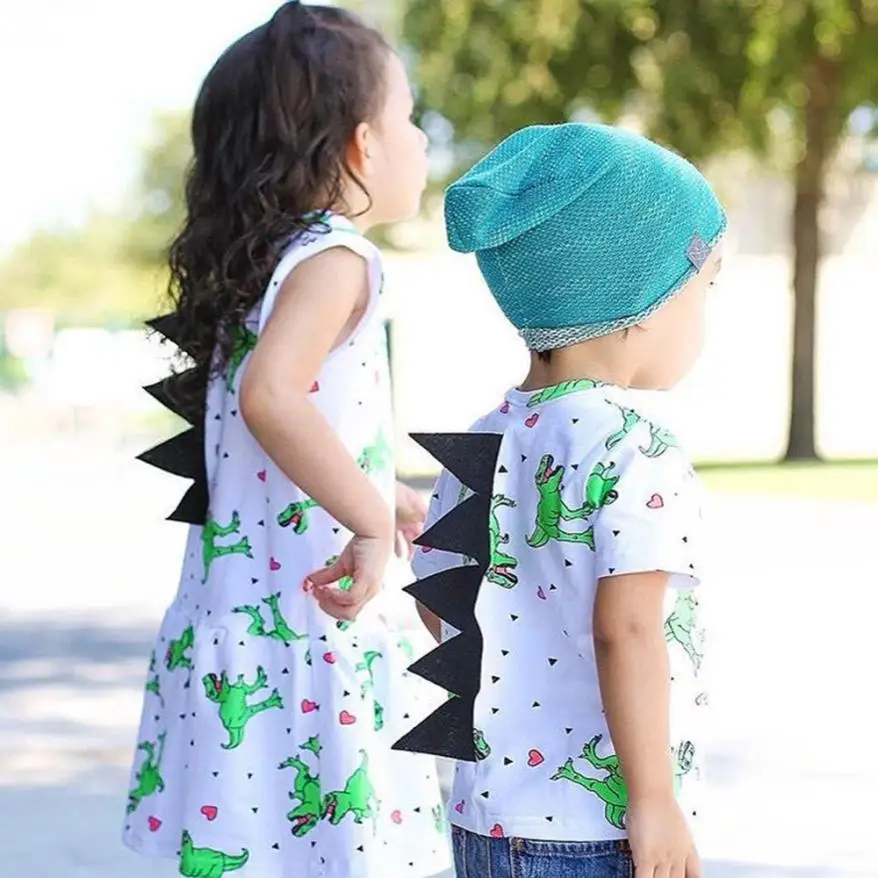 

New Style Toddler Baby Girls Dress Cartoon Dinosaur Striped Print 3D Dorsal Fin Outfits Kids Dresses For Girls Children's Cloth