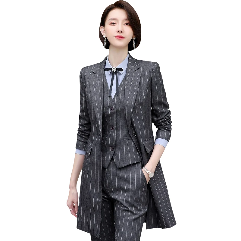 Women suits Slim spring stripe long jacket Pants 2-piece set OL Formal Business Women pants suits Woman set suits 1955