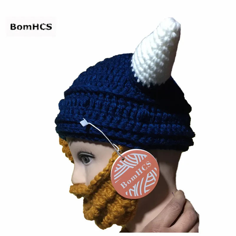 Шапка BomHCS Novetly Ox шапочка с рогом и бородой 100% ручная работа вязаная крючком|beanie with