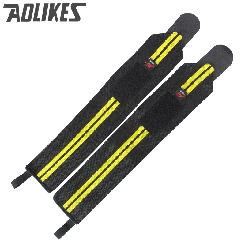 AOLIKES 2 шт. обертывания для рук ремешок для тяжелой атлетики запястья обертывания Кроссфит Powerlifting Бодибилдинг дышащая поддержка запястья поезд - Цвет: BLACK YELLOW