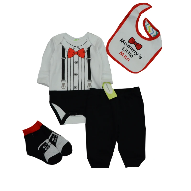 

4pcs baby boy clothing sets 2019 New Spring Autumn Newborn Baby Boy Girl Romper+pants+bib+socks Outfits children Set