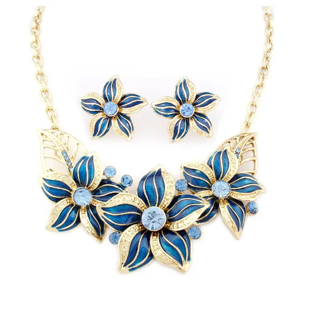 High Quality Alloy Flower Choker Necklaces Earrings Set Enamel High Quality Alloy Flower Choker Necklaces Earrings Set Enamel Jewellery 18k Gold Fashion