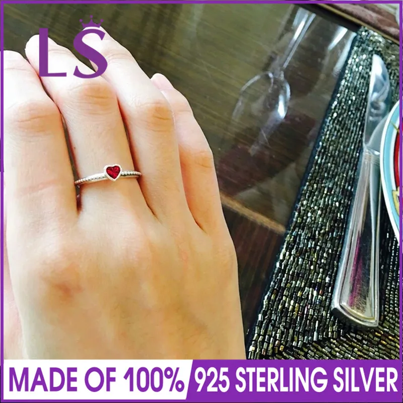 

LS High Quality 100% 925 Sterling Silver Golden Red Synthetic Delicate Heart Ring For Women DIY Fashion Rings.Christmas N