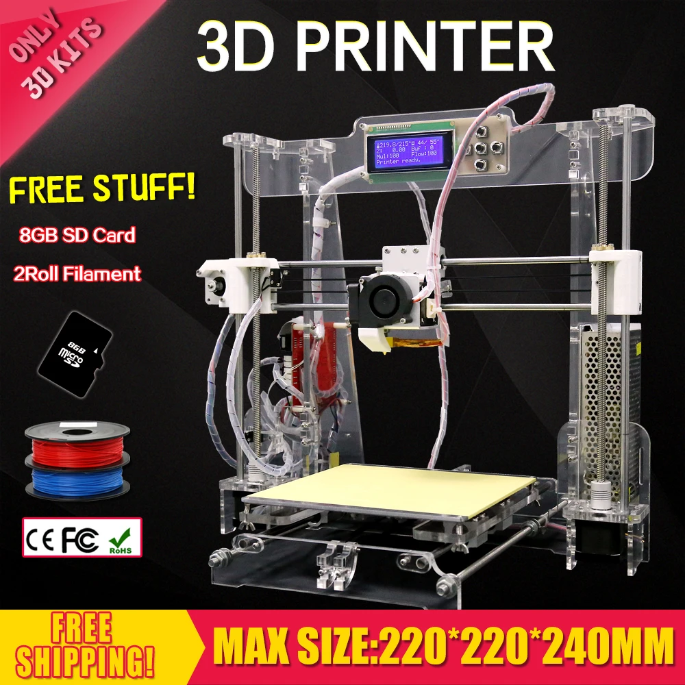 Precision Reprap Prusa i3 DIY 3d Printer kit Upgraded Anet A8 large Printing size with 2Rolls Filament 8GB SD card and LCD Free