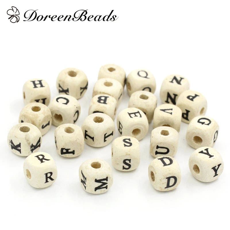 

DoreenBeads 200PCs Natural Color Alphabet / Letter Wooden Cube Wood Beads for Jewelry Making Accessories 10x10mm(3/8") (B22006)