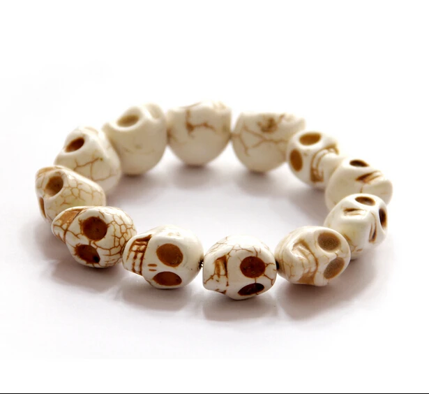 FishSheep, винтажный череп из природного камня, браслеты, браслеты для женщин и мужчин, Белый/Синий, расшитый бисером череп, браслеты,, модные аксессуары