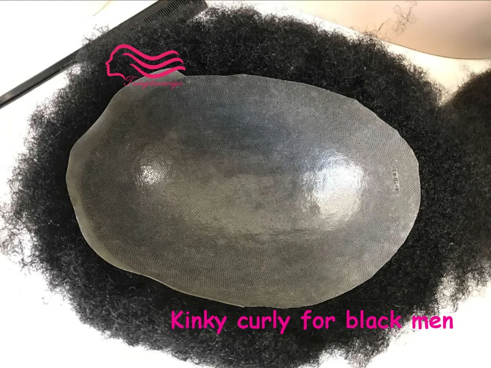 

Adhesive Toupee Brazilian Hair Kinky Curly Mens Toupee 100% Natural human Hair Replacement Systems