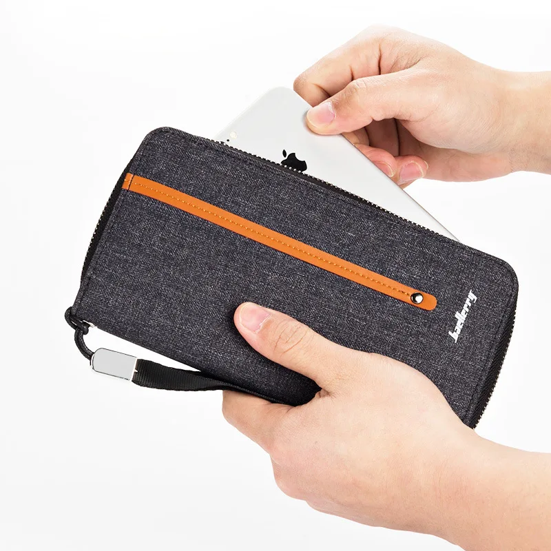 baellerry Long Canvas With Leather Men Wallets Phone Coin Pocket Credit Card Holder Male Purse Large Capacity Clutch Bag For Man 3