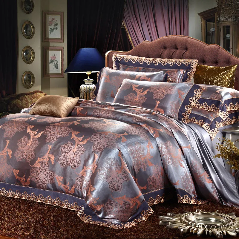 

High quality four Pieces Noble Elegant Cotton Silk Jacquard Bedding Set Bedding Sheet Quilt Cover Pillow Case D-86