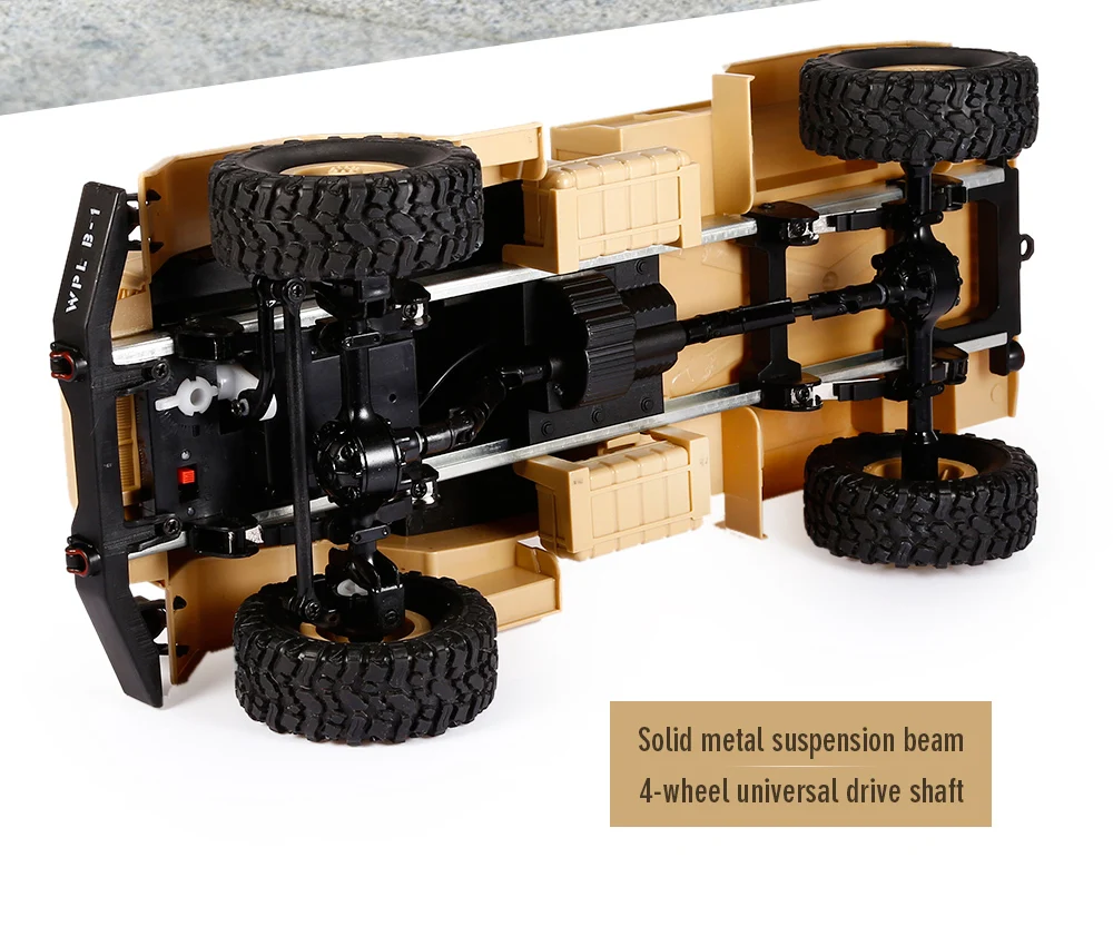 WPL B - 1 1:16 Mini Off-road RC Military Truck RTR Four-wheel Drive / Metal Suspension Beam / Bright LED Light