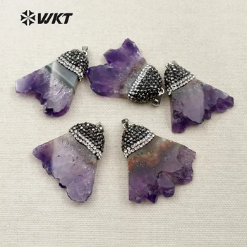 

NP310 Classic Raw Purple Stone Pendant With High Quality Rhinestone Top Pendant For Women Necklace Natural Stone Pendant