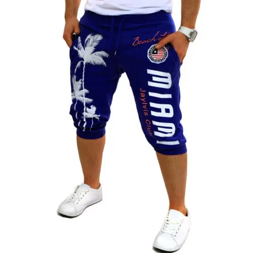Летние мужские шорты бермуды с принтом пальмы, мужские шорты для плавания, Спортивные Компрессионные шорты для серфинга, быстросохнущие пляжные шорты - Цвет: Синий