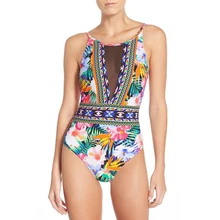 Лето сексуальный цельный купальник прозрачный цветочный сетчатый женский лоскутный купальный костюм открытая спина купальник женский