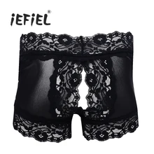 IEFiEL Uomini Della Biancheria Della Maglia Del Merletto Apri Butt Boxer Shorts Intimo Mutande See-through Sexy Gay Mutandine degli uomini