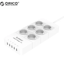 ORICO EU Plug Brand New 6 Outlet Surge Protector EU Power Stirp with 5 x 5V2.4A USB Super Charger Ports — White (HPC-6A5U-EU-WH)
