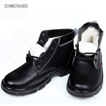 

Winte leather boots men safety with steel toe steel sole shoes men wool Waterproof Fur boots