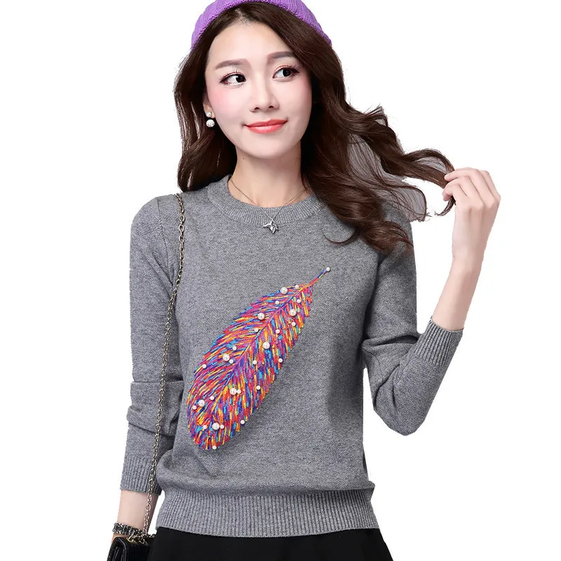 Sweater Women Female Casual Warm Tops Sweater Bottoming Jacquard Warm Vintage Loose Long Sleeve Knitted Pullover Sweaters L130