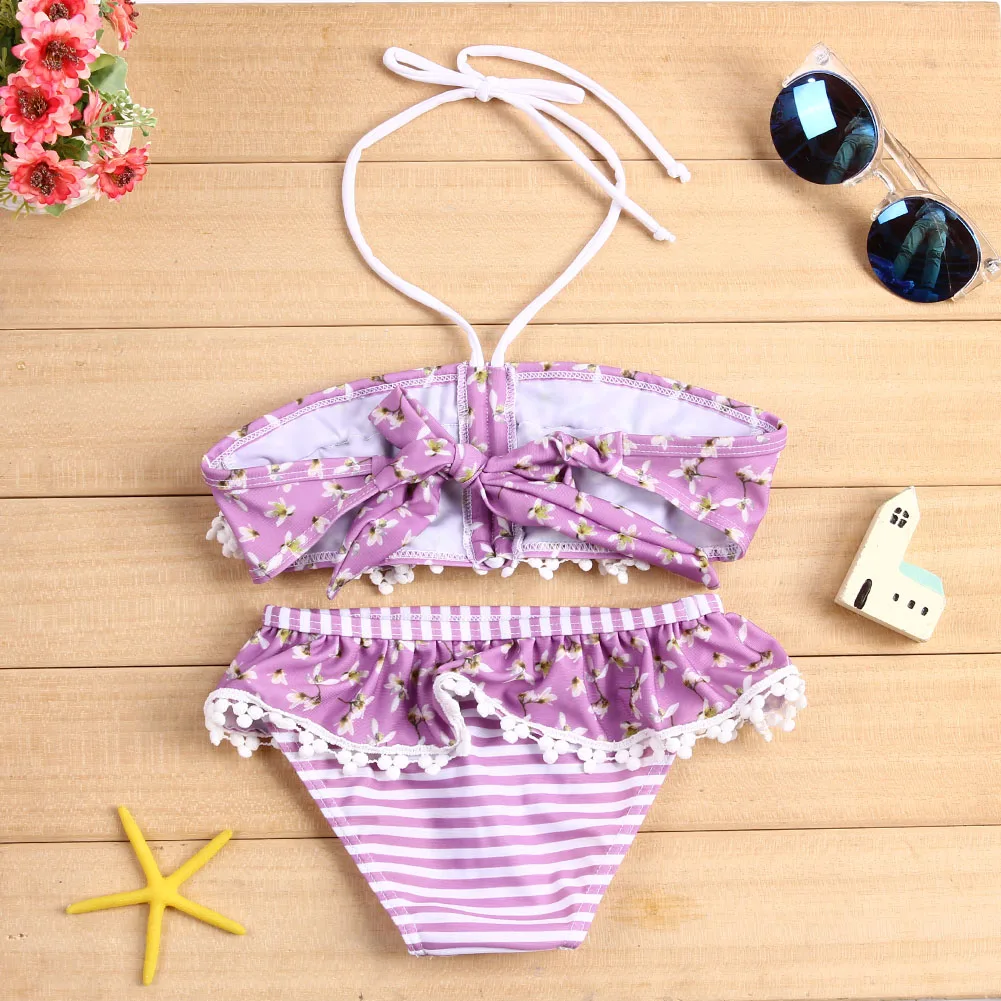 Комплект для маленьких девочек, Модный комплект из двух предметов для девочек, фиолетовый бюстгальтер и трусы, пляжные летние бикини, купальники
