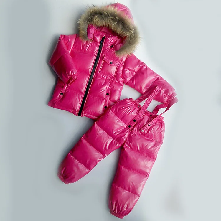 От 1 до 6 лет Детская одежда зимняя куртка для девочек Куртка с утиным пухом для мальчиков + брюки костюм толстая верхняя одежда и пальто