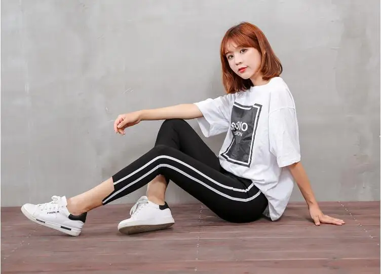 Ladies Side Striped Skinny Pants High Waist Workwear Woman Pants Casual Women Autumn Black Zipper Fly Skinny Trousers