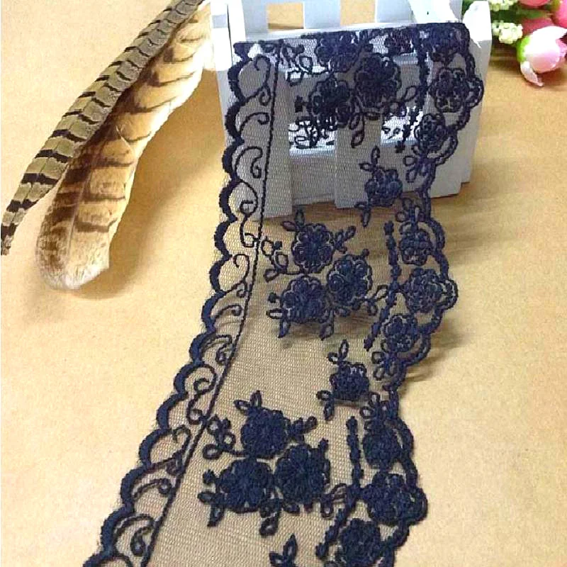 

YACKALASI 14 Yds Cotton Embroidery Lace Scalloped Applique Soft White and Black Mesh Trims DIY Garment Accessories 9cm
