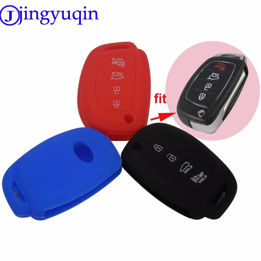 

jingyuqin 50ps Remote Silicone Car Key Case Cover For Hyundai I45 Ix35 I40 Elantra Sonata Mistra Santa F Tucson 4BTNS Fodling