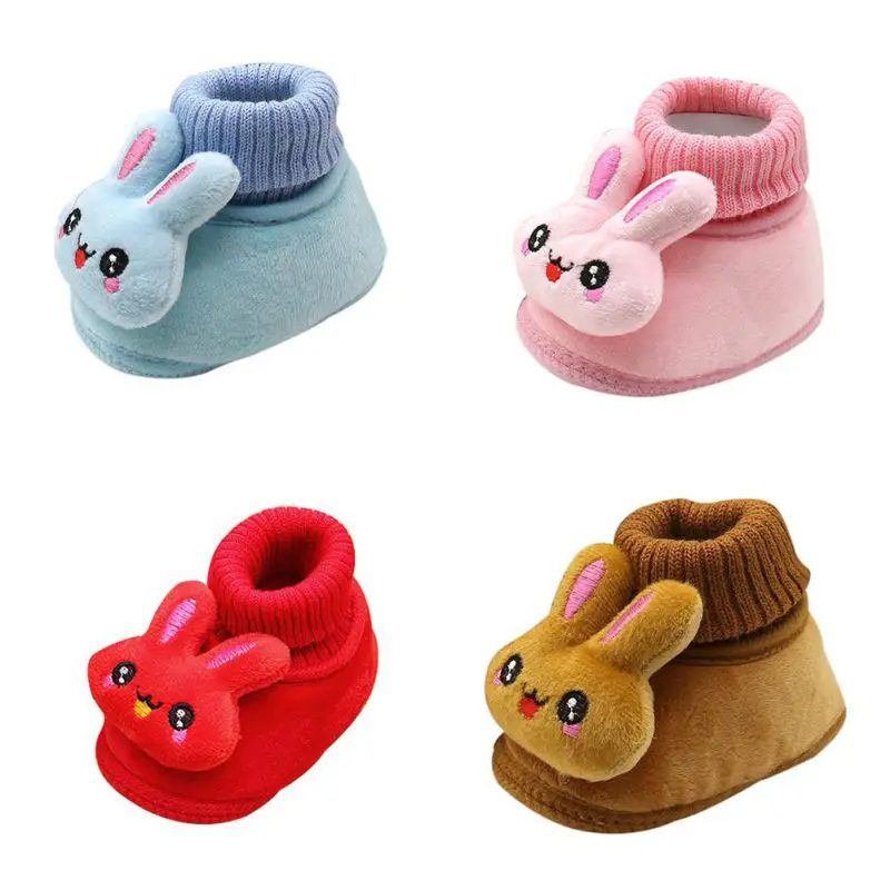 Теплые милые сапоги с кроликом для малышей; детские пинетки для малышей; флисовые зимние сапоги для маленьких девочек