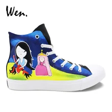 Вэнь кроссовки для студентов граффити ручная роспись парусиновая обувь Приключения Время Дизайн Вулканизированная обувь высокая помощь Повседневная плоские плимсоллы