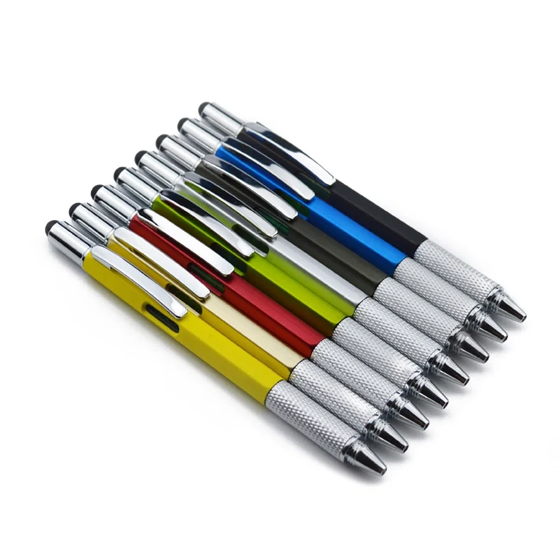 

1 piece 6in1 Multifunction Ballpoint Pen Capacitive Touch Screen Stylus Pens Spirit Level Ruler Screwdriver Office School Supply
