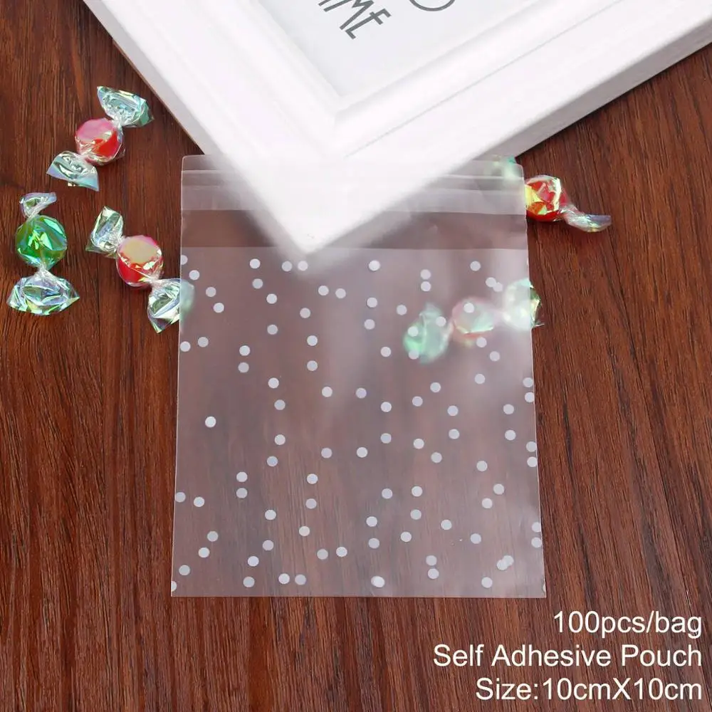 Huiran, прозрачный пластиковый пакет, коробка для конфет, Подарочная сумка для свадьбы, дня рождения, упаковка, сумка, коробки, бумажные пакеты с принтом - Цвет: Dot Self Adhesive 4
