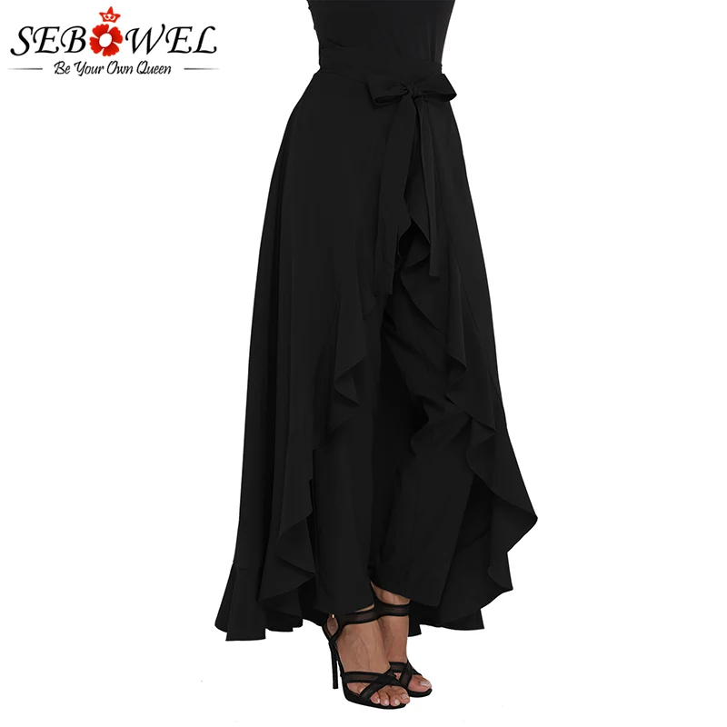 Black-Chiffon-Tie-Waist-Ruffle-Palazzo-Pants-LC77034-2-3 