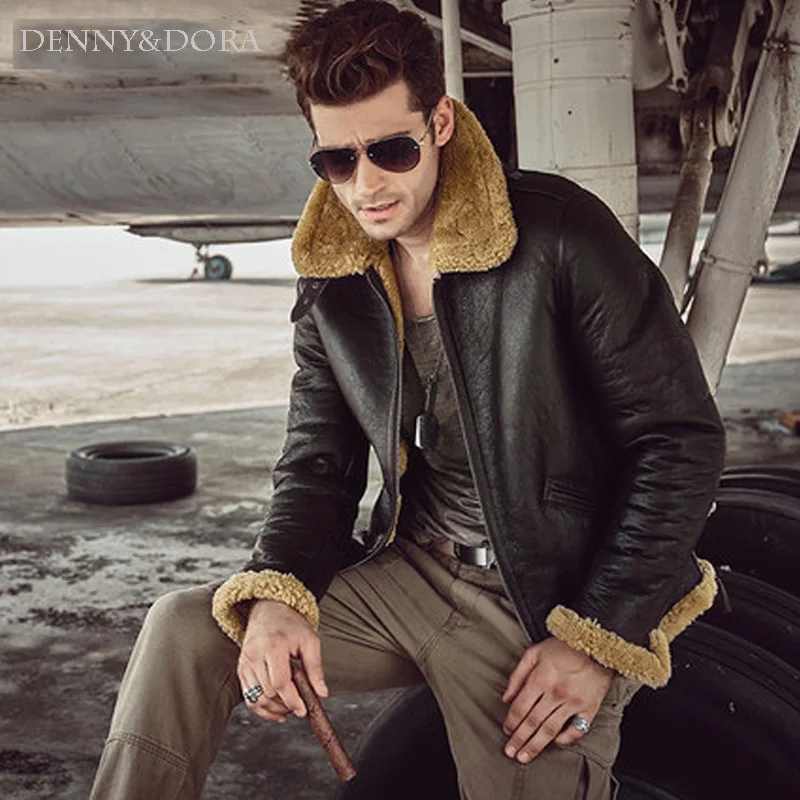 

2018 New Fashiion sheepskin mens coat brown Handsome motorcycle jacket Short Coat Lapel Collar With Fur Jacket
