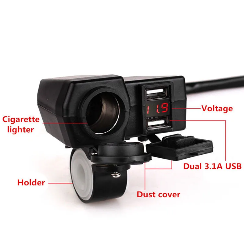 1set  Waterproof Motorcycle Dual USB Charger Cigarette Lighter Socket LED Voltmeter