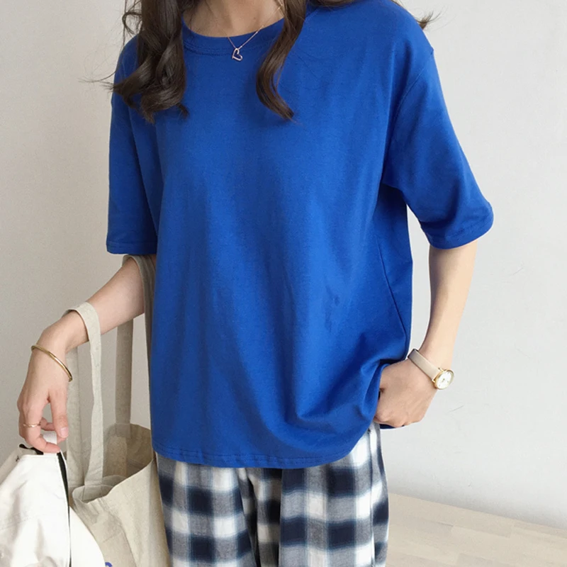 15 Solid Color Cotton T shirt Women S-XL Harajuku White Women's T-shirt Femme O-Neck Korean Summer Top Basic Tshirt Dropshipping